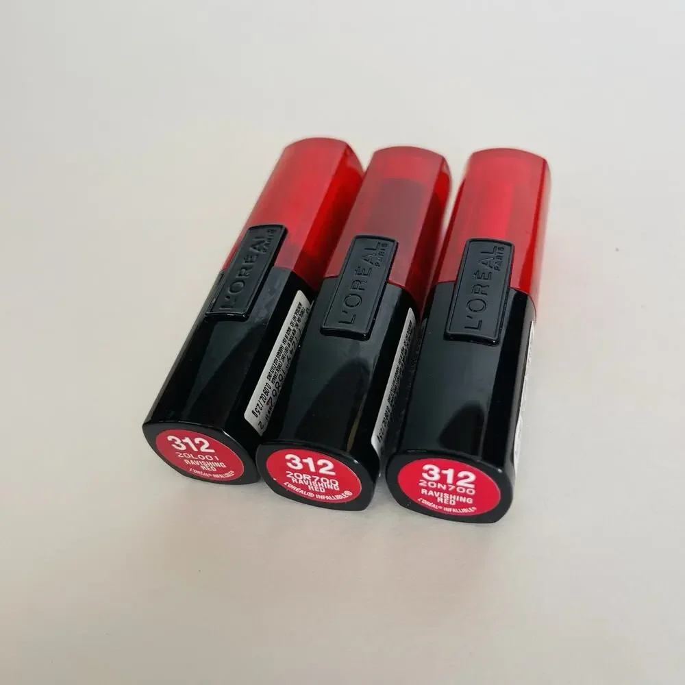 Set of‎ 3 L'Oréal Paris Infallible Lipstick, #312 Ravishing Red, 0.09 Oz